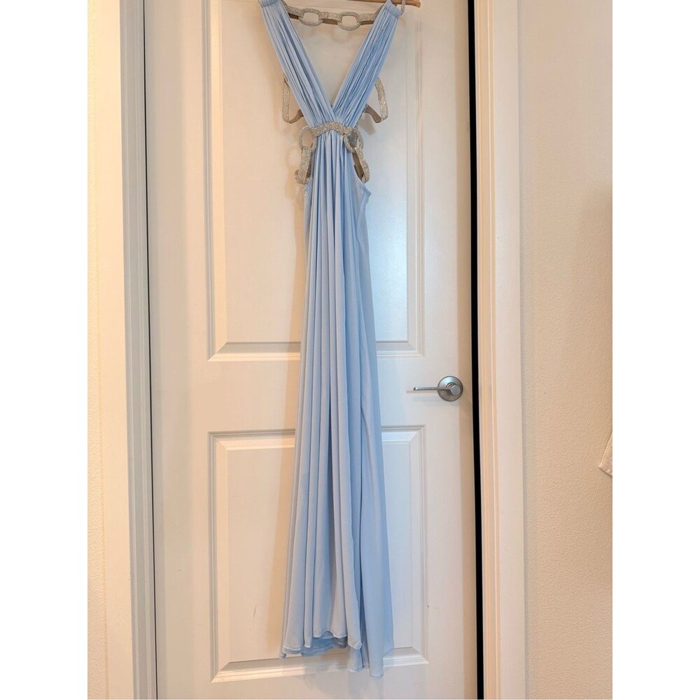 NEW Bronx Banco Brielle Powder Blue Diamond Gown Elegant Plunge Cutout dress, XS - Picture 10 of 16